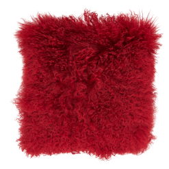 Red Mongolian fur pillow square shape.