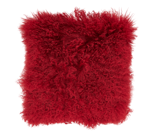Red Mongolian fur pillow square shape.