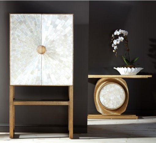 Opera console table with matching bar cabinet.