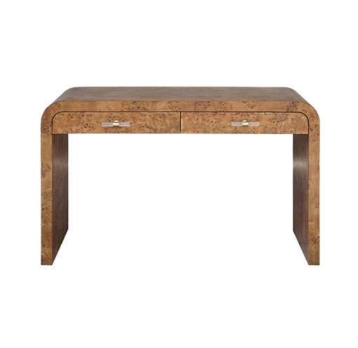 Burl wood desk in dark finish.
