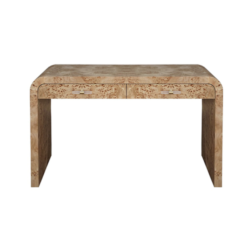 Burl wood desk in a light finish
