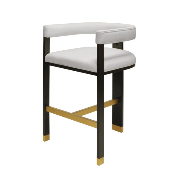 Luxe White Linen Tall Bar Chair side