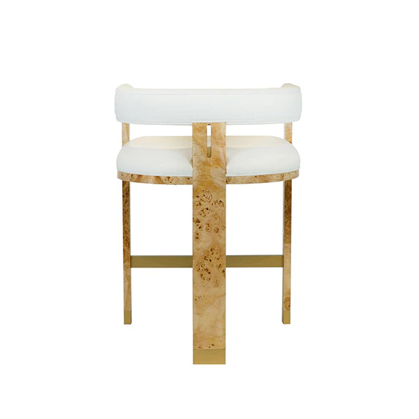 Burl Wood Bar Chair - White Linen Backside