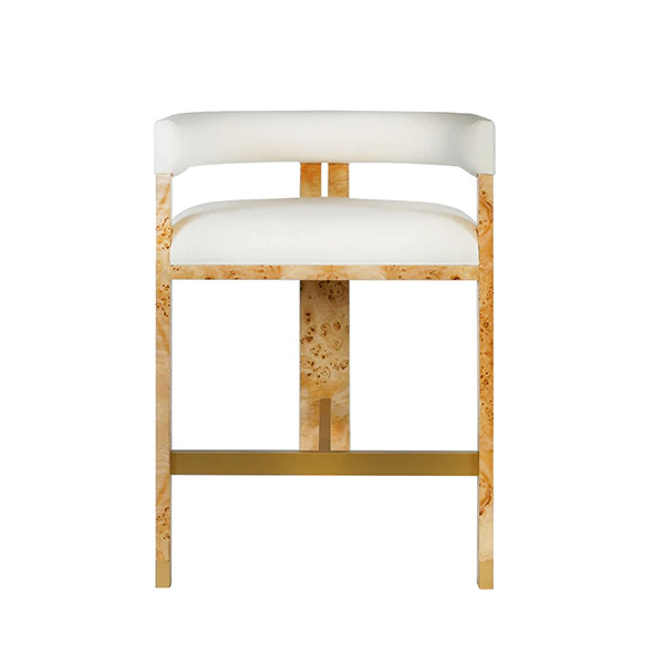Burl Wood Bar Chair - White Linen