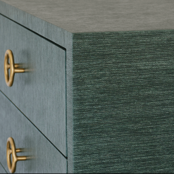 Getty cabinet - green grasscloth product shot close up.