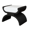 Asian flare stool with contrasting dark espresso finish and white linen cushion.