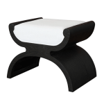 Asian flare stool with contrasting dark espresso finish and white linen cushion.
