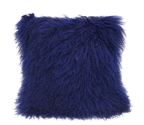 Mongolian lamb fur pillow in Cobalt Blue square size