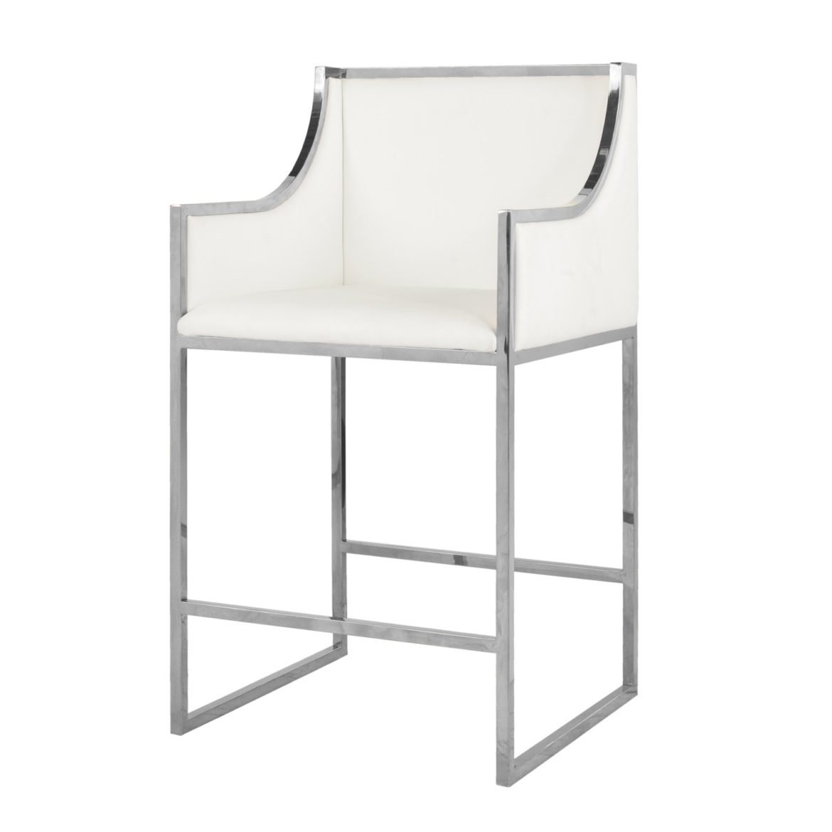 Nickel & White Leather Counter Stool