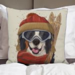 Bernese Dog with Skis Pillow