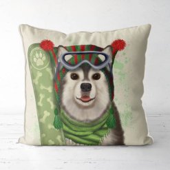 Husky with Snowboard Pillow