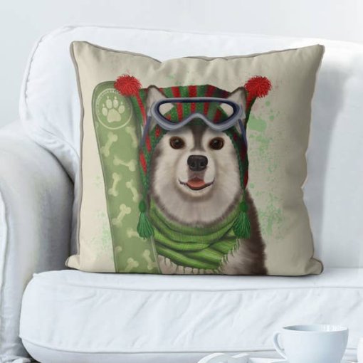 Husky with Snowboard Pillow - Image 2