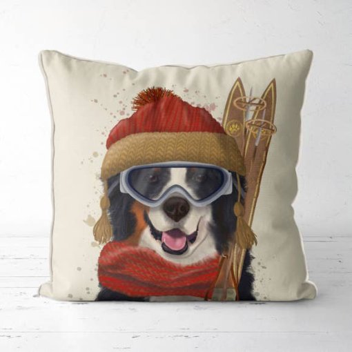 Bernese Dog with Skis Pillow - Image 2