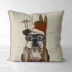 English Bulldog with Skis Pillow