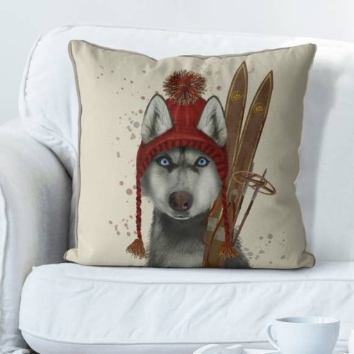 Husky with Skis Pillow - Image 2