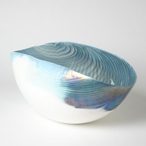 Ivory Turquoise Feather Swirl Murano Glass Oval Bowl (Large) - Image 3
