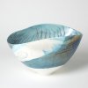 Ivory Turquoise Feather Swirl Murano Glass Oval Bowl (Small)