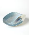 Ivory Turquoise Feather Swirl Oval Folded Bowl