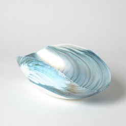 Ivory Turquoise Feather Swirl Oval Folded Bowl
