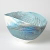 Ivory Turquoise Feather Swirl Murano Glass Oval Bowl (Small)