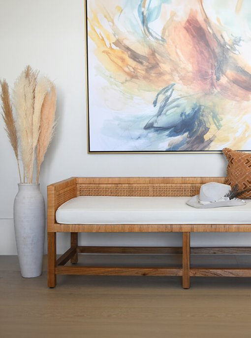 Monterey low back Cane bench lifestyle.