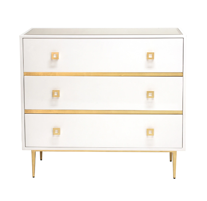 White lacquer 3-drawer chest.