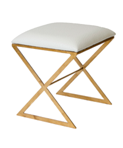 White faux ostrich stool with gold leaf base.