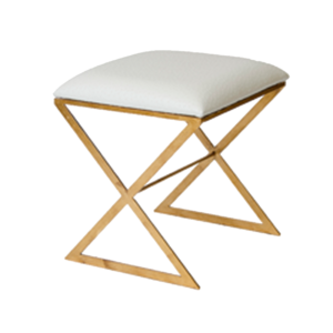 White faux ostrich stool with gold leaf base.