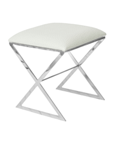 White faux ostrich stool with nickel base.