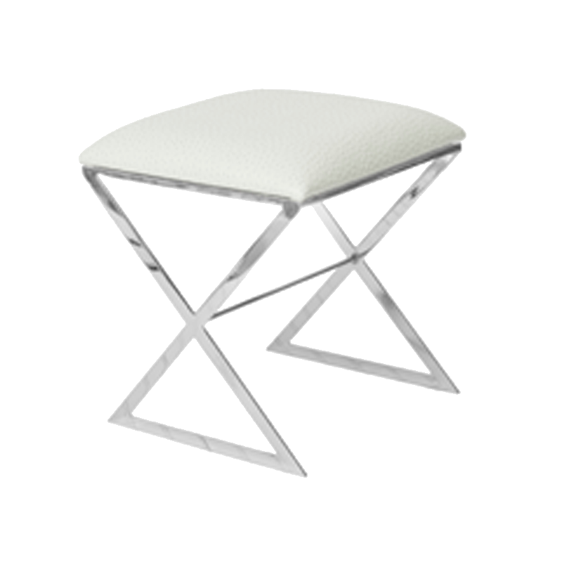 White faux ostrich stool with nickel base.