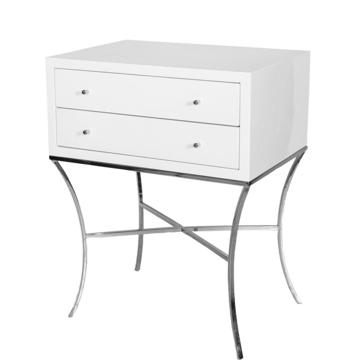 White Lacquer Side Table with Nickel base.