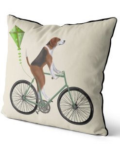 Beagle on bicycle with a kite