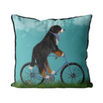 Bernese Dog on bicycle with sky background