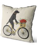 Black Lab on Bike Pillow with sky background side