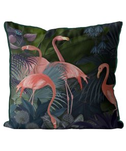 Flamingos in Blue Garden Pillow