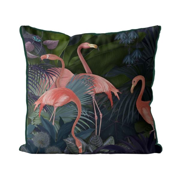 Flamingos in Blue Garden Pillow