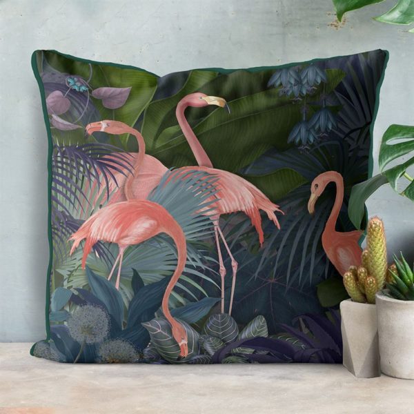 Flamingos in Blue Garden Pillow set