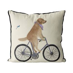 Golden Retriever on bike pillow in Cream