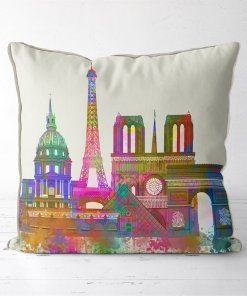 Paris Skyline in watercolor pillow
