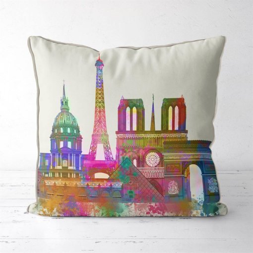 Paris Skyline in watercolor pillow