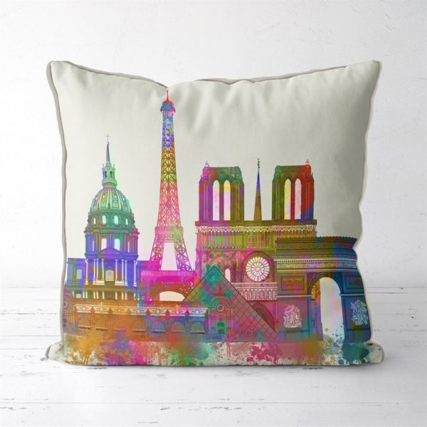 Paris Skyline in watercolor pillow