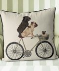 Pug Family on Bicycle pillow Cream