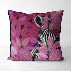 Zebra in Pink Leaves Pillow