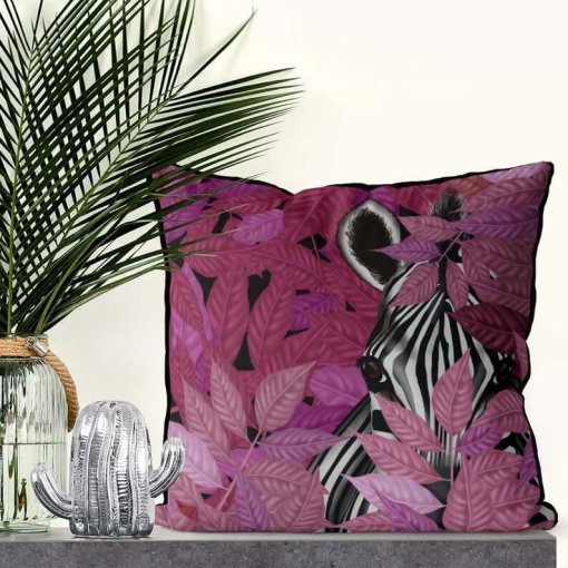 Zebra in Pink Leaves Pillow set