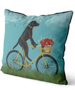 Black Lab on Bike Pillow with sky backround
