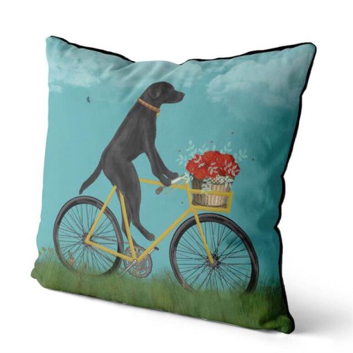 Black Lab on Bike Pillow with sky backround