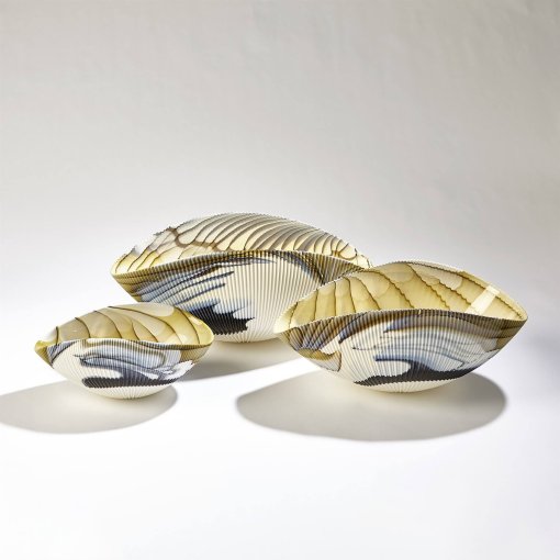 Amber filigree glass bowls set of 3 sizes grouped