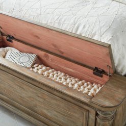 Architrave bed detail of footboard storage.