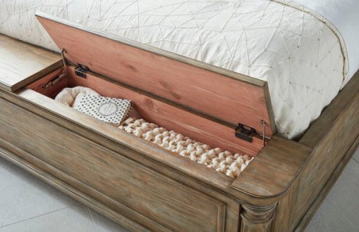 Architrave bed detail of footboard storage.