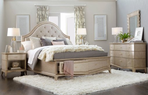 Starlite bed with upholstered headboard and storage in footboard set.